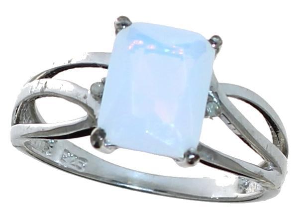 Radiant Cut Natural White Opal & Diamond Ring (1 of 1)