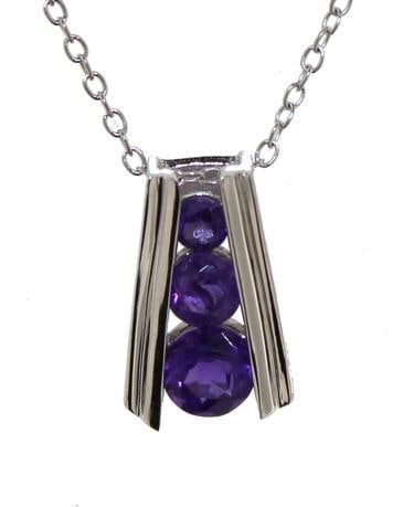 Genuine African Amethyst Graduated Necklace: Sterling Silver