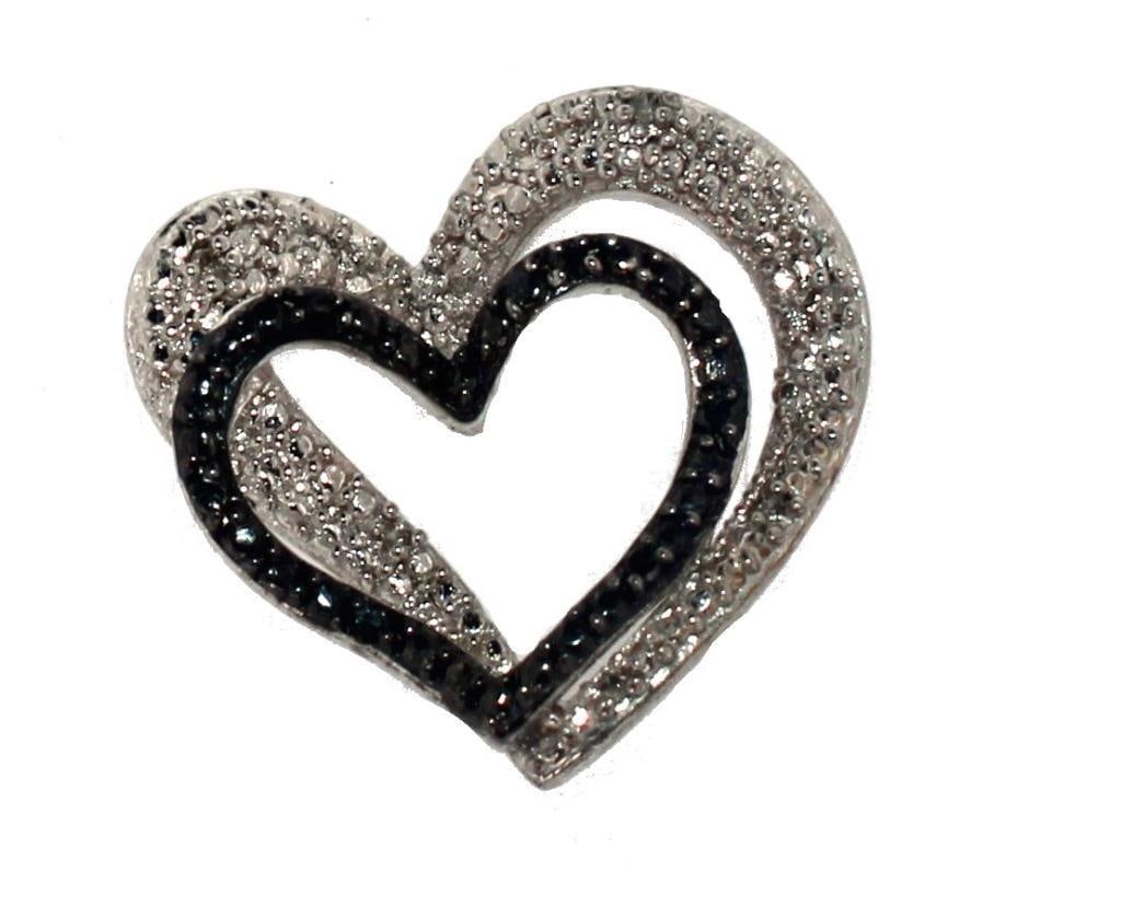 Black & White Heart Diamond Pendant: Brass with Rhodium Overlay