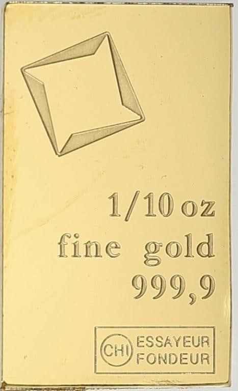 Lotl of (10) - 1/10 oz .9999 Valcambi Gold Bar:  