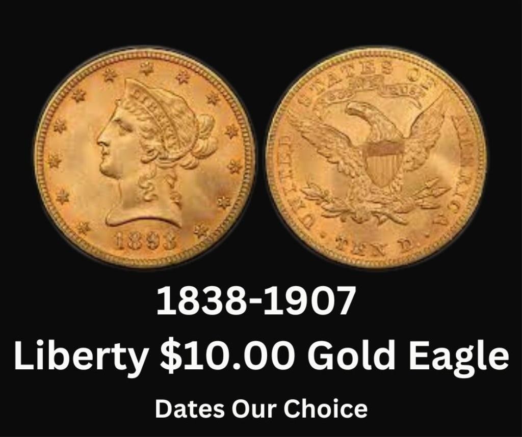 1838-1907 Liberty Head $10.00 Gold Eagle:  
