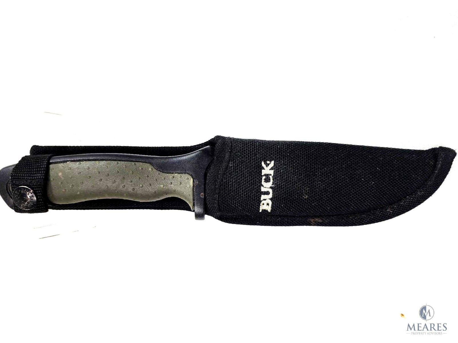 Buck 6551 Fixed Blade Knife With Sheath: This knife has a 5 1/4" blade length and overall length of 10 1/4". The blade is a drop point design in black matte finish with serrations on half of the edge. It comes with a Cordura sheath with a po