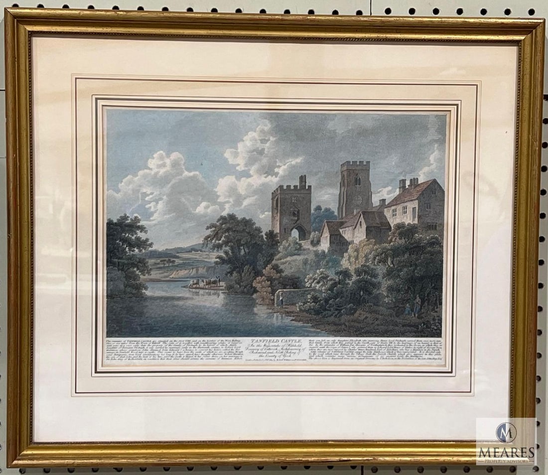 Framed Hand Colored "Tanfield Castle" Engraving (1 of 8)