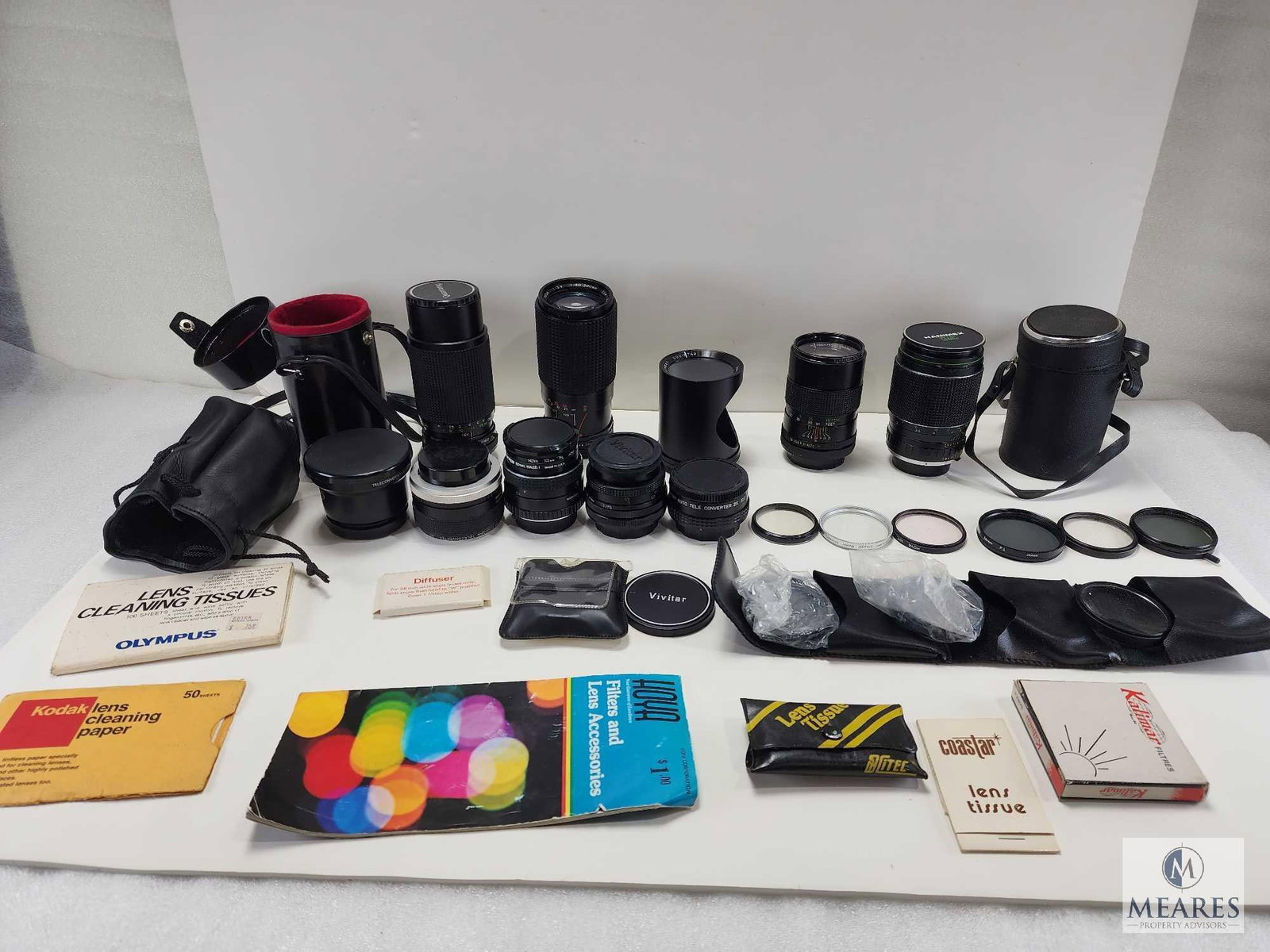 Camera Lenses and Filters with Cases and Cleaning Tissues: All for one bid price.