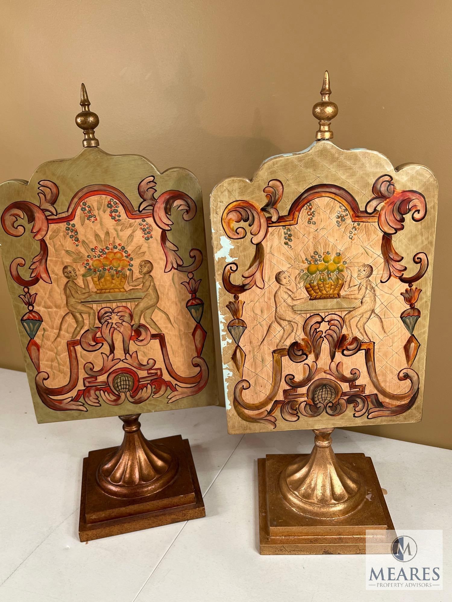 Pair of Monkey Motif Decorative Tabletop Panels, 24.25"x7.5": Pickup dates are FIRM - pickup in Simpsonville, SC, on April 23, 2024, 10:00-3:00 pm only. ALL items must be removed during the pick up window. If you cannot fulfill this obligation, please do not bid