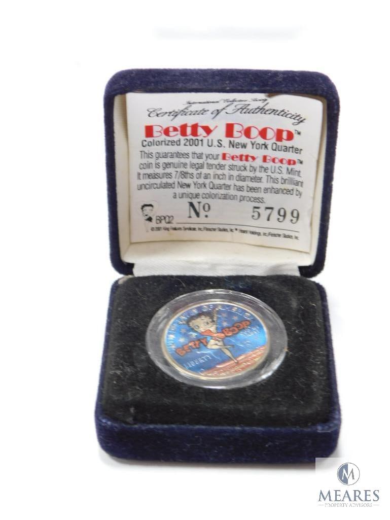 Betty Boop Colorized 2001 N.Y. Quarter With Certification Of Authenticity:  