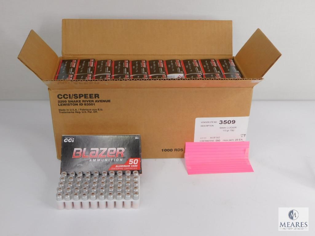 1000 Rounds CCI Blazer 9mm Ammo. 115 Grain FMJ (1 of 3)