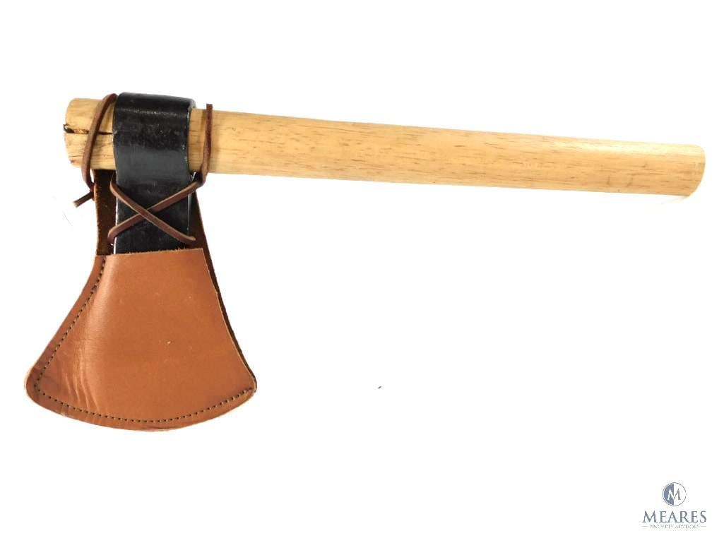 Battle Axe: This axe has a 14" handle, and a 7" long cast blade. Includes a leather sheath