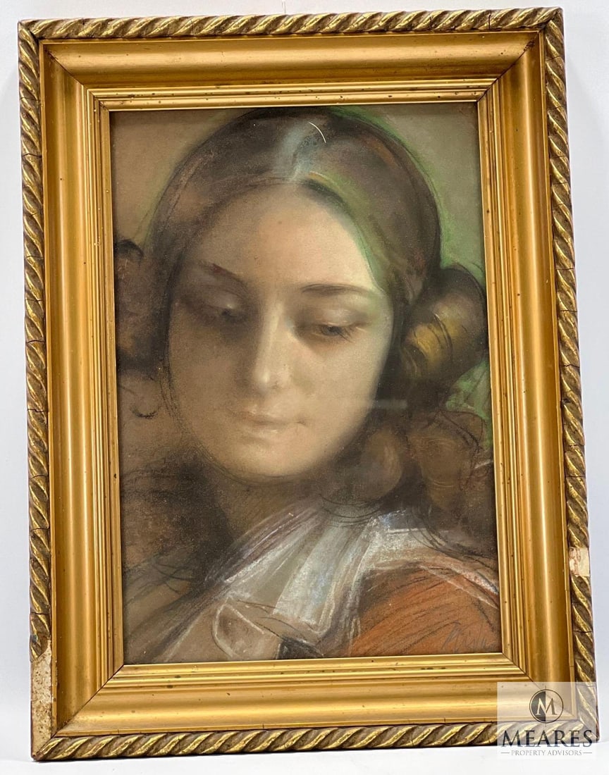 Signed and Framed Pastel Portrait of a Woman Under Glass (1 of 5)