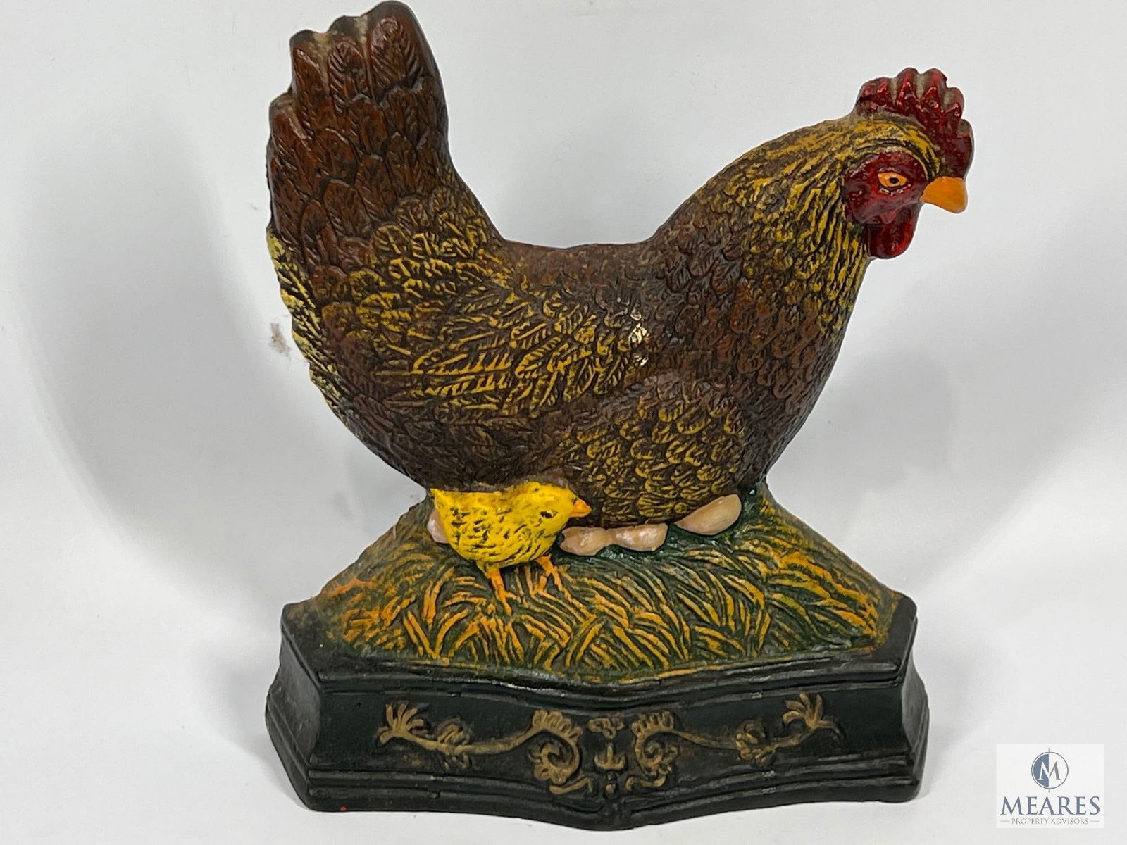 Painted Cast Iron Hen with Chick Door Stop (1 of 6)