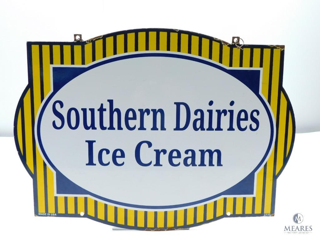 Porcelain Southern Dairies Ice Cream Hanging Sign - 1930 Made in USA (1 of 6)