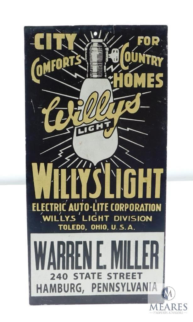 Single-sided Tin Lithograph Willys Light City Comforts for Country Homes Sign (1 of 4)