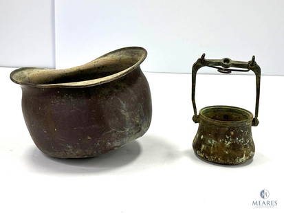 Metal Trench Art - Bucket Helmet and Ash Tray/Melt Cup: All for one bid price Age has not been authenticated 