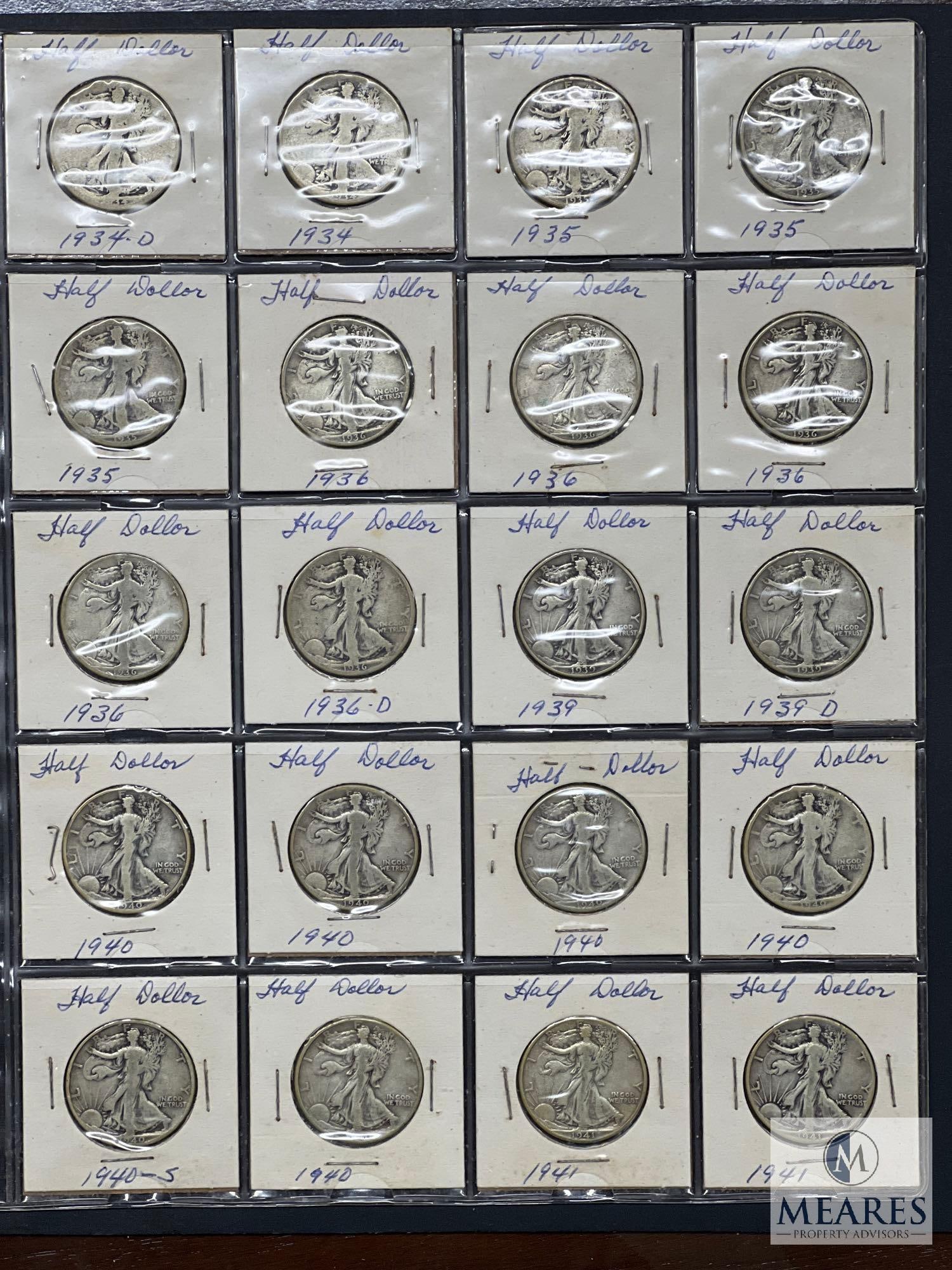 Sheet of 20 Walking Liberty Half Dollars from the 1930s and 1940s (1 of 6)