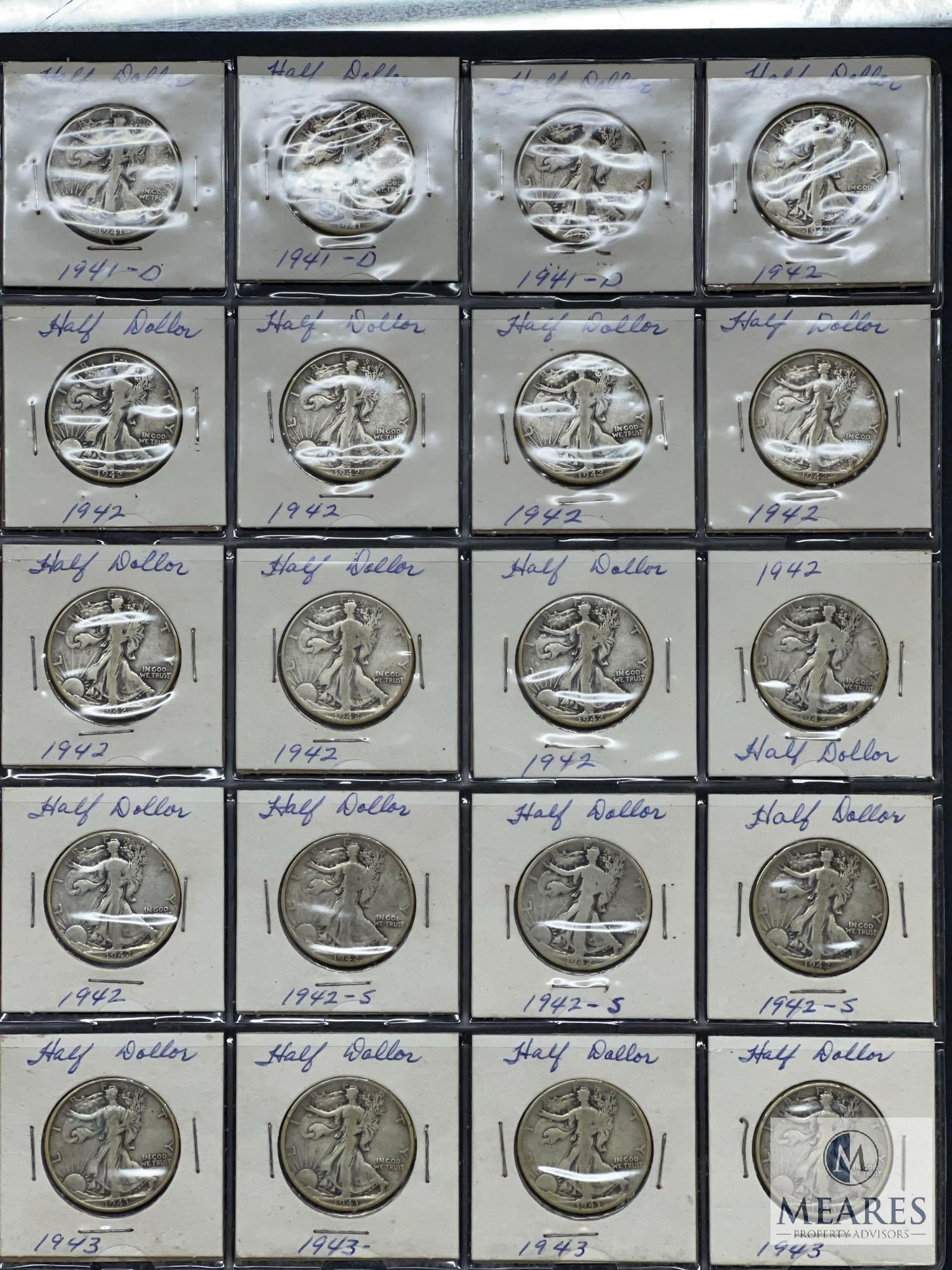 Sheet of 20 Walking Liberty Half Dollars from the 1940s (1 of 5)