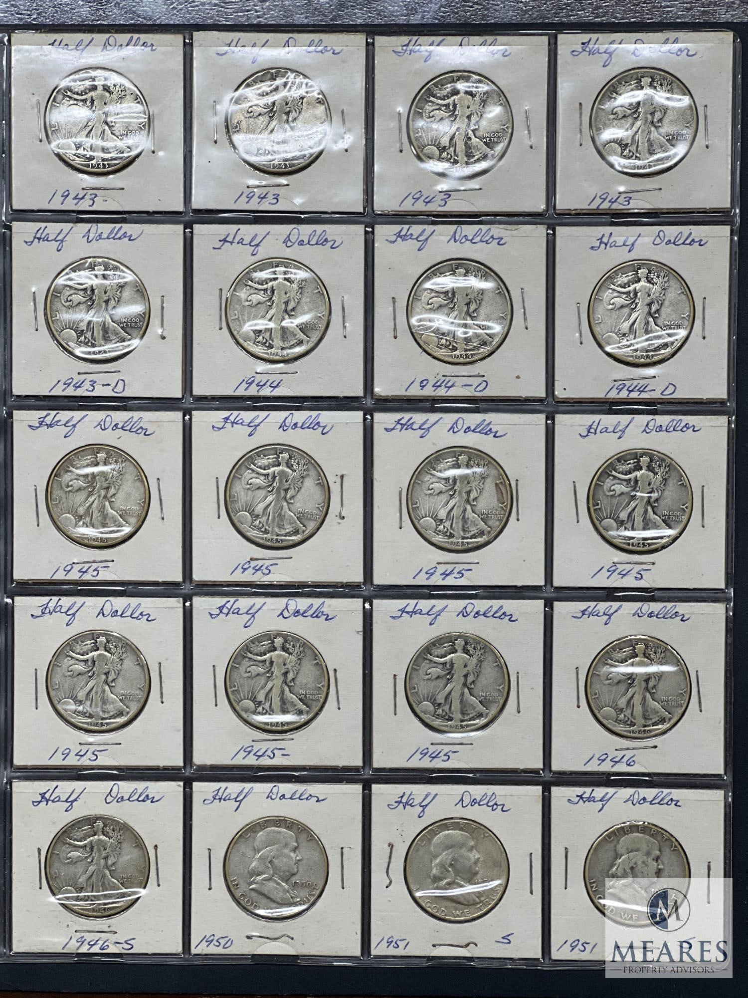 Sheet of 20 Silver Half Dollars - Walking Liberty and Franklin (1 of 5)