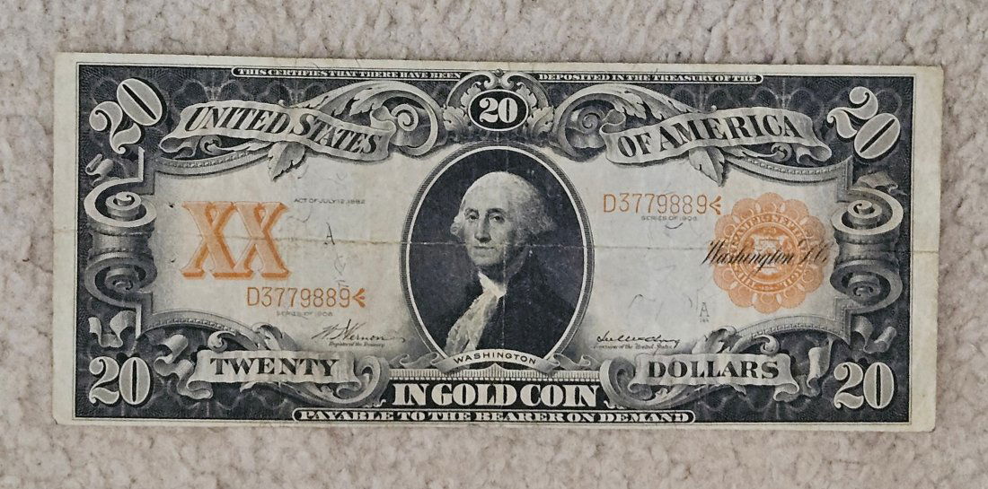 1906 $20 GOLD CERTIFICATE LARGE SIZE NOTE (1 of 2)