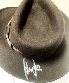 HARRISON FORD SIGNED "INDIANA JONES" FEDORA HAT AND SIGNED TEMPLE OF DOOM POSTER, FRAMED (1 of 8)