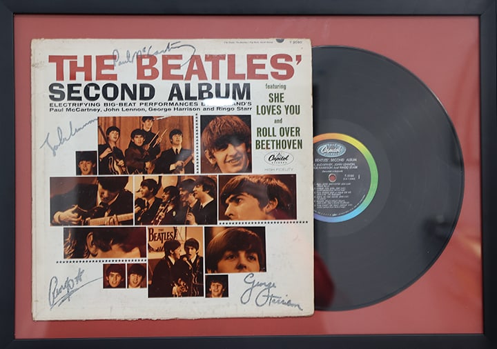 BEATLES SECOND ALBUM, SIGNED BY ALL 4  FORENSICALLY AUTHENTICATED, PROFESSIONALLY FRAMED (1 of 5)