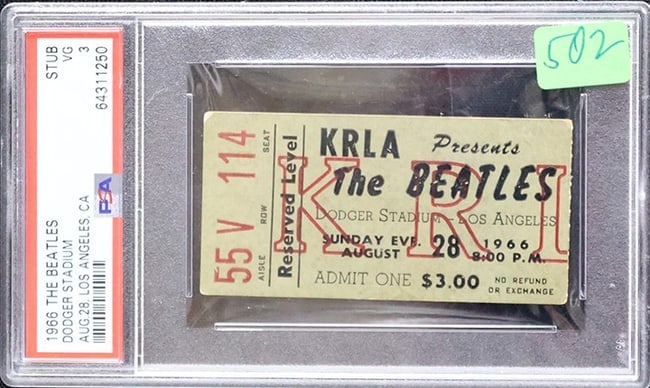 BEATLES PSA AUTHENTICATED CONCERT ADMISSION TICKET -DODGER STADIUM KRLA (1 of 1)