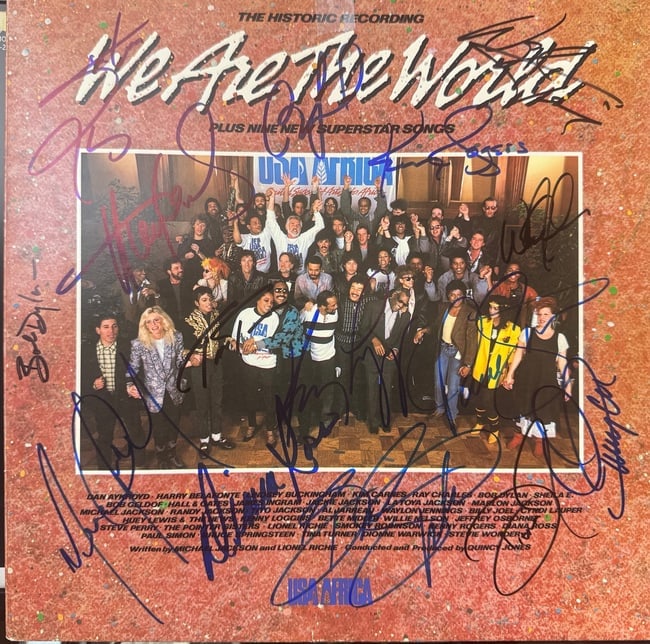WE ARE THE WORLD SIGNED BY 15 ARTISTS Professionally Framed (1 of 11)
