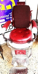 BARBER CHAIR AND BARBER POLE- ANTIQUE ORIGINAL- RESTORED CONDITON-  RESERVE! (1 of 4)