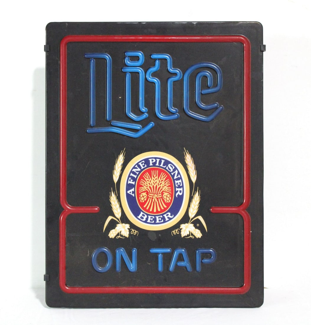 PILSNER BEER LITE ON TAP ORIGINAL FLOURESCENT SIGN: ORIGINAL FLOURESCENT BAR SIGN PILSNER BEER LITE ON TAP 20 X 15
