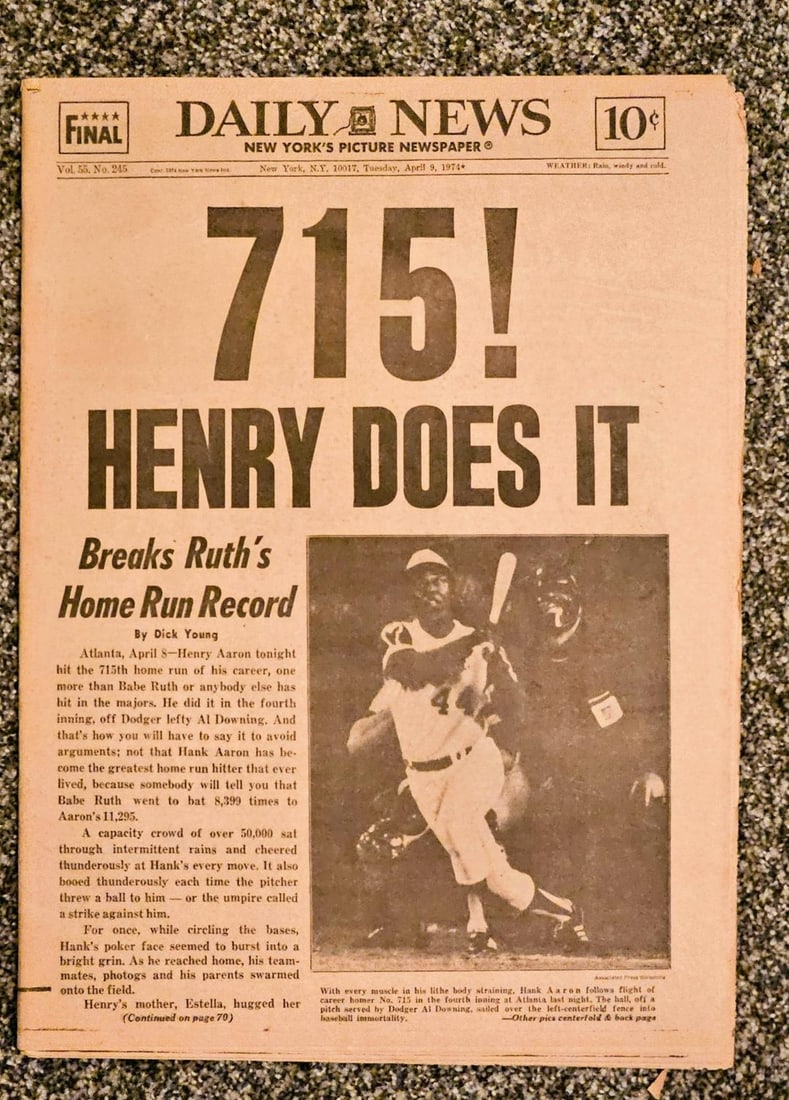 HANK AARON BREAKS BABE RuTHS ALL-TIME HOME RUN RECORD, HITS #715: April 8, 1974 The pressure and waiting this man had to go through is incredible. Winds up the season before with 713 dingers the season before and has to wait this whole time to break the record. Faci