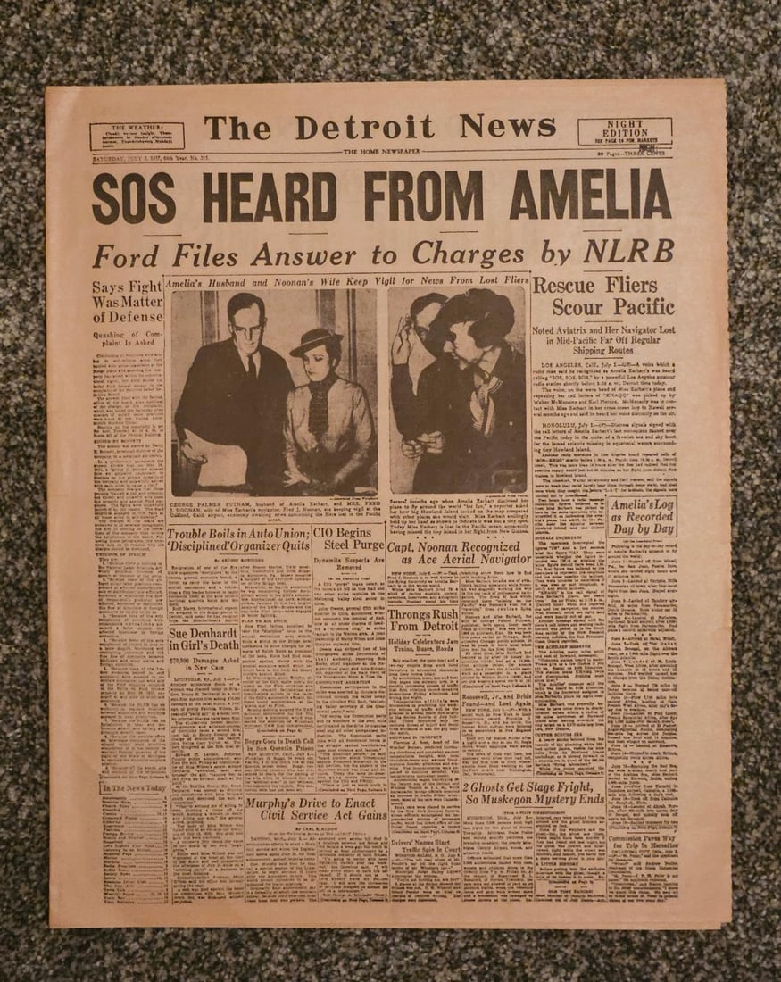 AMELIA EARHART PLANE GOES OF THE RADAR, MISSING!: July 3, 1937. The biggest story of the y ear, Earhart next to Charles Linburg was the most celebrated pilot in early aviation. Her plane went missing and to this date it still remains a mystery! There