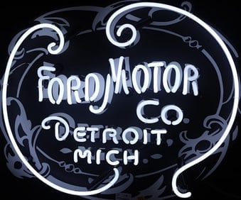 FORD MOTOR CO 1903 HERITAGE NEON-NO RESERVE!: VINTAGE STYLE FORD MOTOR CO HERITAGE EMBLEM NEON CLASSIC BRIGHT WHTE NEON 26 X 21 X 4
