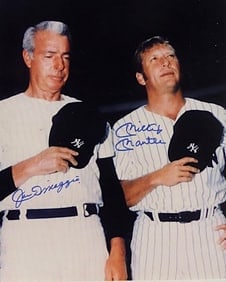 MICKEY MANTLE AND JOE DIAMGGIO SIGNED AUTHENTICATED PHOTO: 8 X 10 PHOTO SIGNED BY BOTH BASEBALL LEGENDS COURT APPROVED FORENSIC DOCUMENTATION! Signatures are authenticated by an independent, court approved, third party forensic examiner.Examinations may inclu