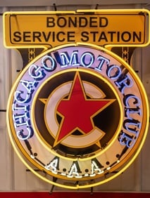 CHICAGO MOTOR CLUB NEON: CLASSIC CHICAGO MOTOR CLUB NEON BRIGHT NEON TUBING ONE OF THE MOST RECOGNIZABLE AUTOMOTIVE LOGOS 35 X 31 The Chicago Motor Club (CMC) has a rich history that parallels the rise of the automobile in th