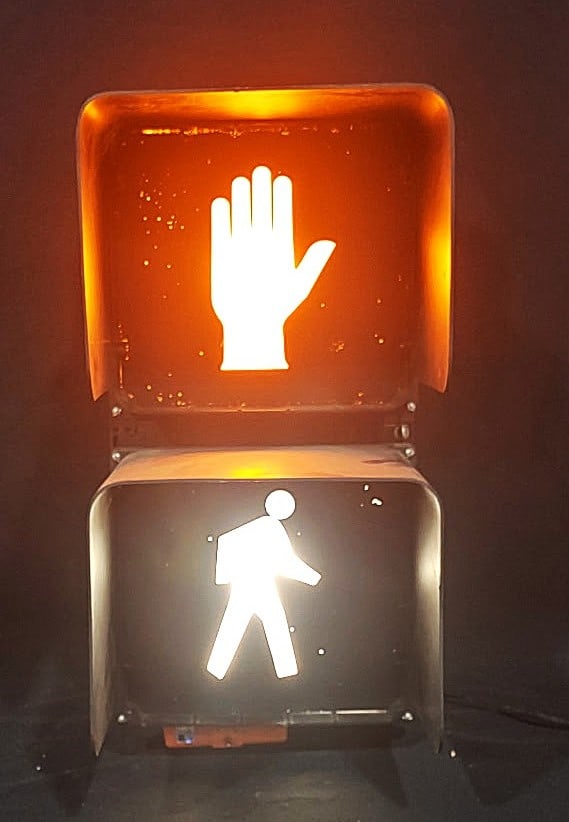 WALK/STOP SIGN (HAND SYMBOLS): ORIGINAL WALK/ DON"T WALK STREET CORNER CROSSING SIGN (HAND SYMBOLS -RARE)-WORKING