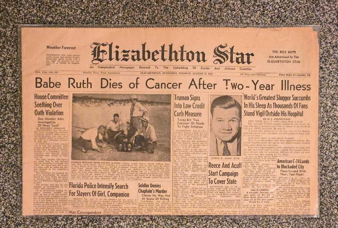 BABE RUTH IS DEAD NEWSPAPER: August 17, 1948, the world lost its greatest sports player that ever lived. Babe Ruth was larger than life, and in death, his legend still lives! Never has a hero been created in sports like Babe