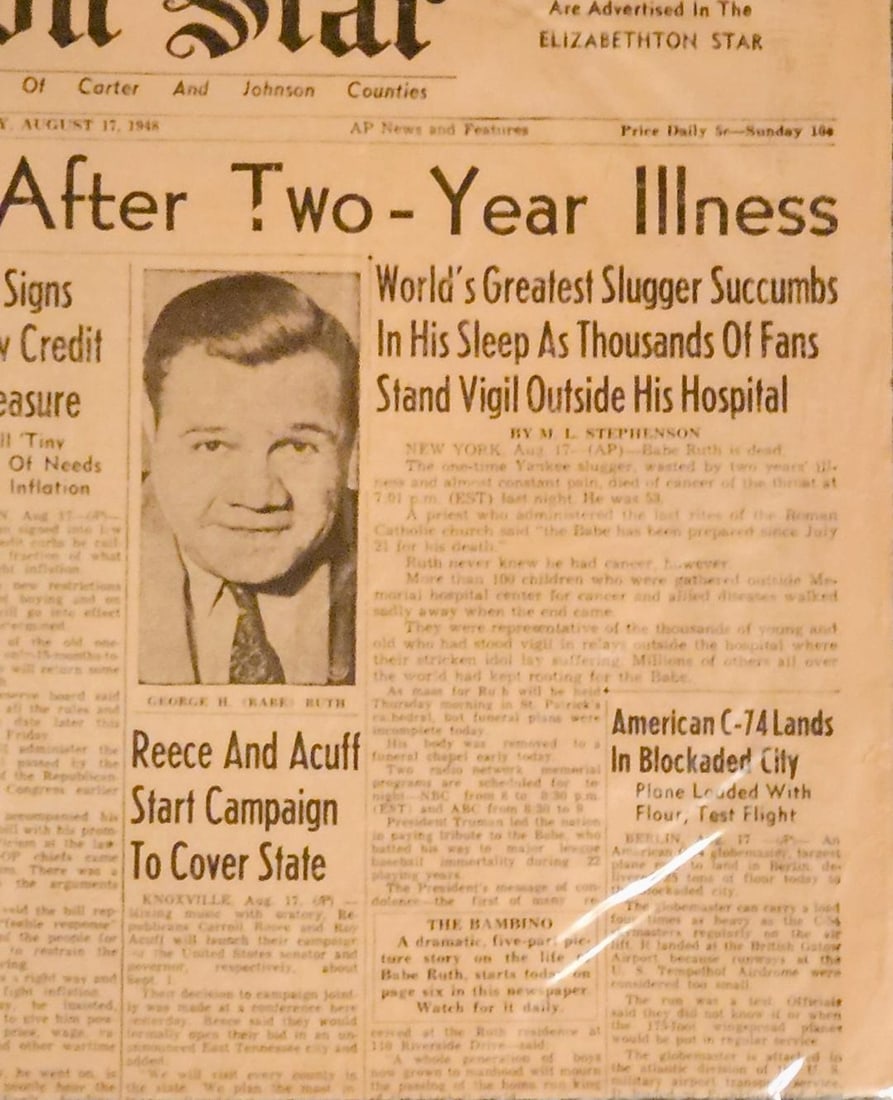 BABE RUTH IS DEAD NEWSPAPER - 2