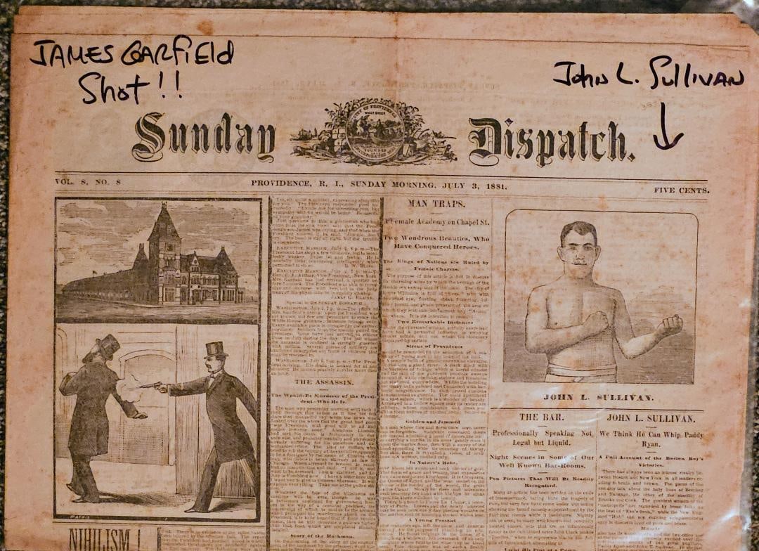 1881 PRESIDENT JAMES GARFIELD ASSASSINATED NEWSPAPER: July 3rd, 1881. President James Garfield is shot! It was not long (16 years) after Lincolns assassination that another and only the second President has been shot while in office. The difference here