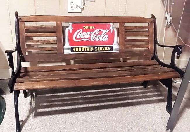 COCA COLA BENCH- EXCELLENT CONDITION: SYMBOLIC NEON OF CARTON CHARACTER