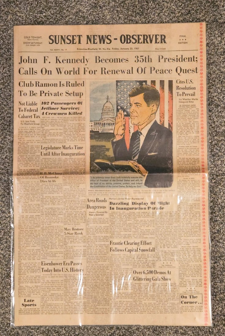 JOHN F KENNEDY IS INNAUGURATED PRESIDENT NEWSPAPER (1 of 1)