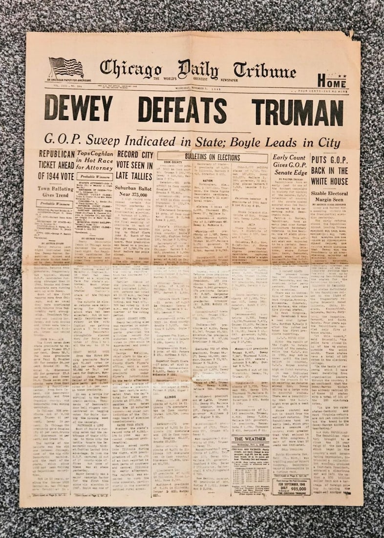 DEWEY DEFEATS TRUMAN, THE RAREST 20TH CENTURY NEWSPAPER (1 of 4)