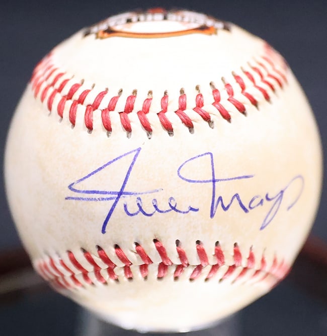 WILLY MAYS SIGNED "SAY HEY KID" AUTHENTICATED BASEBALL AND SIGNED PHOTO: HARD TO FIND WILLY MAYS BASBALL WITH A GOOD CRISP SIGNATURE Willie Mays, nicknamed "The Say Hey Kid," was an American professional baseball player widely regarded as one of the greatest all-around