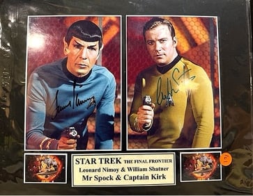 STAR TREK SIGNED AUTHENTICATED PHOTO BY WILLIAM SHATNER AND LEONARD NIMOY: Excellent Hi Quality Professionally Framed Photo,William Shatner "Capt Kirk" and Leonrd Nimoy "Mr Spock". Signatures Forensically Authenticated A fantastic piece of Star Trek memorabilia! The photo
