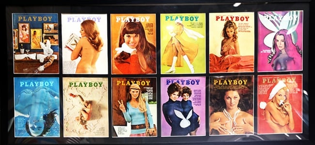 PLAYBOY MAGAZINE COVERS c1970 ALL 12 PROFESSIONALLY FRAMED: ALL TWELVE PLAYBOY MAGAZINES COVERS FROM 1970 PROFESSIONALLY FRAMED. WHEN THE ICONIC MAGAZINE WAS REALLY A SPOCIAL STATEMENT ON OUR TIMES