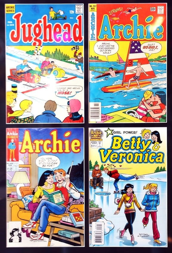 ARCHIE ORIGINAL COMIC BOOK DISPLAY Professionally Framed: This collection provides a great visual history of the Archie franchise, showing the evolution of its art style and cover prices from the mid-20th century to a more contemporary period.Here is a break