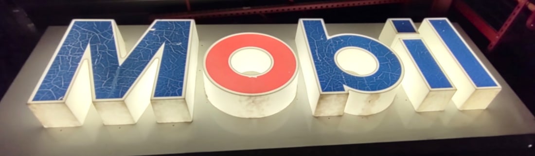 MOBIL ORIGINAL GAS STATION SIGN: Mobil Oil Gas Station Sign Original 8' X 5"