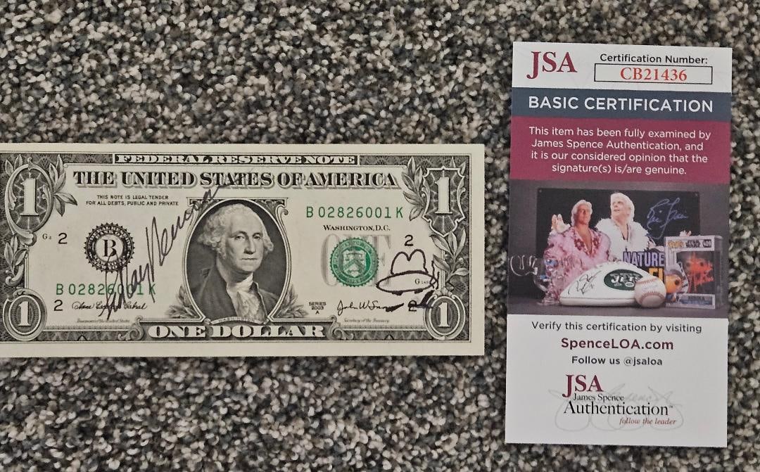 LEROY NEIMAN SIGNED $1 BILL WITH DRAWING! JSA CERTIFIED (1 of 3)