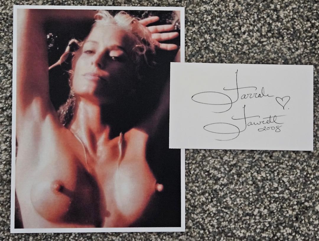 FARRAH FAWCETT NUDE PHOTO WITH SIGNED CUT: I do not know about you, but I remember being in college in the 1970's when Charlies Angels first came on TV. Talk about T&A television. This was a groundbreaking show and there was no one on the