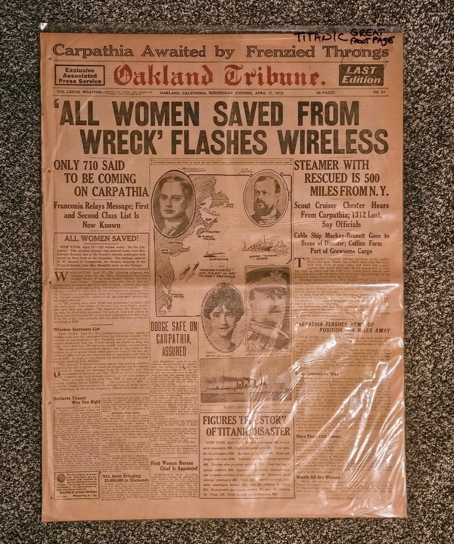 1912 THE SINKING OF THE TITANIC NEWSPAPER: APRIL 17, 1912. Why is this the best date to acquire a newspaper from this historic event? It is very simple. This is the day the "real" story has been told. Day one, the ship sinks. Day 2, there is g