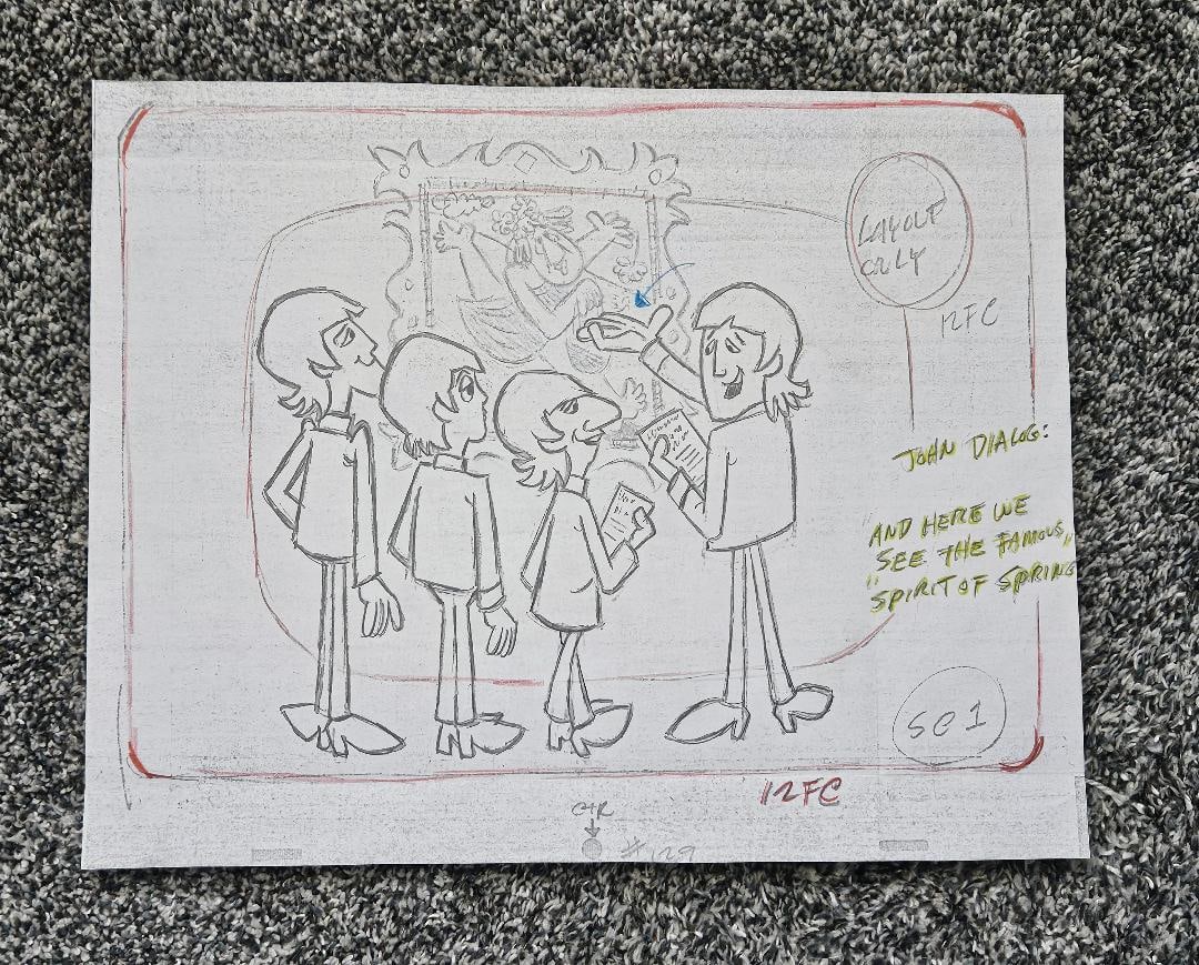 1960'S BEATLES CARTOON SERIES ORIGINAL DRAWING: Few even know that they did a Beatles cartoon series n the 1960's. Well they did and not only was it popular, but original cells and drawings are extremely scarce. Please keep in mind that this is muc