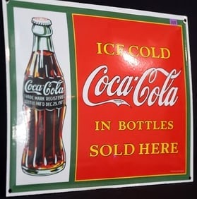 COCA COLA ICE COLD IN BOTTLES ORIGINAL SIGN (1 of 2)