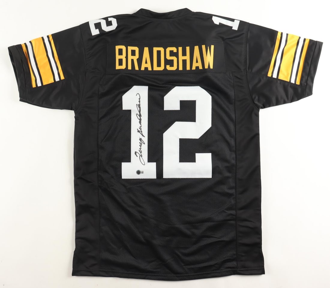 TERRY BRADSHAW BECKETT AUTHENTICATED SIGNED JERSEY-: TERRY BRADSHAW BECKETT AUTHENTICATED SIGNED JERSEY Terry Bradshaw is one of the greatest quarterbacks in NFL history and the leader of the Pittsburgh Steelers dynasty of the 1970s. Career highlights P